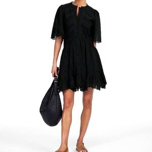 Madewell Eyelet Flutter Sleeve Mini Dress in Cotton Black Size 12 NWT NU556